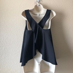 Ro & De Ruffle Criss-cross Sleeveless Tank Top Size S Black New